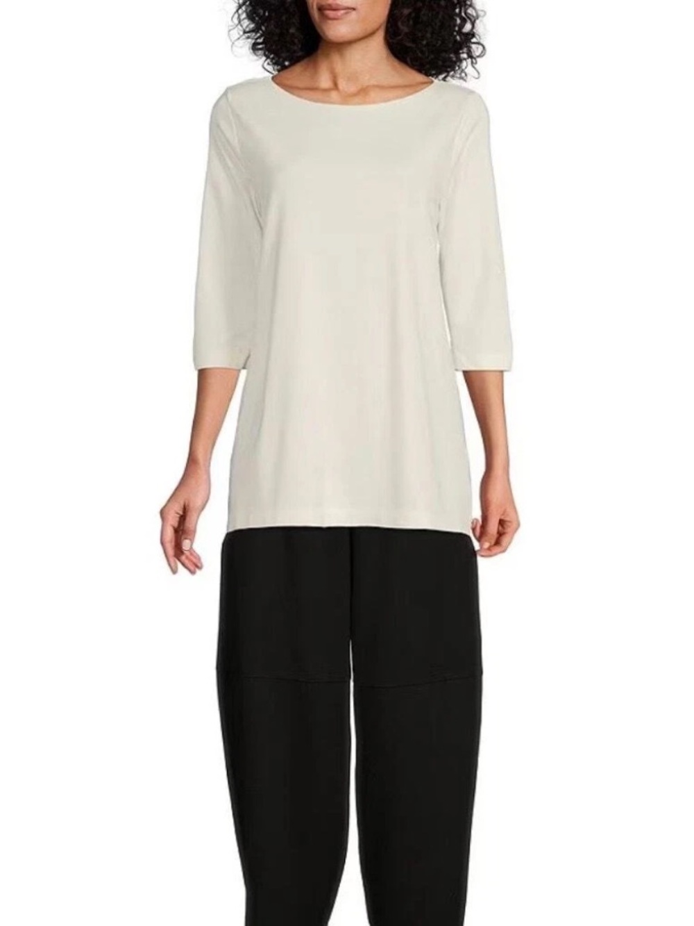 BRYN WALKER Piera Ponti Elbow Sleeve White Boat neck bateau Knit lagenlook large